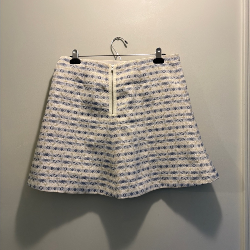 J. Crew Cream and Blue Patterned Skirt - Picture 2 of 4